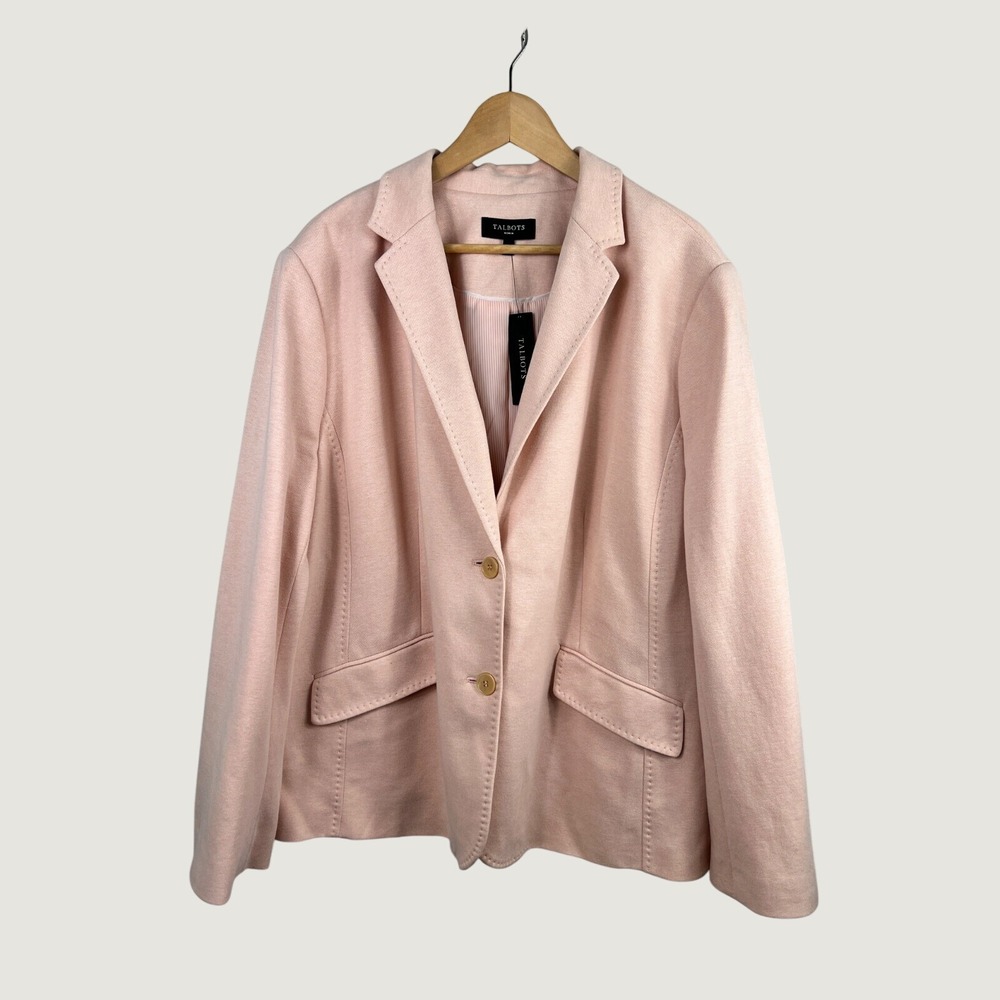Talbots Blazer Womens 24W Peach Pink Cotton Blend Textured Two Button Jacket